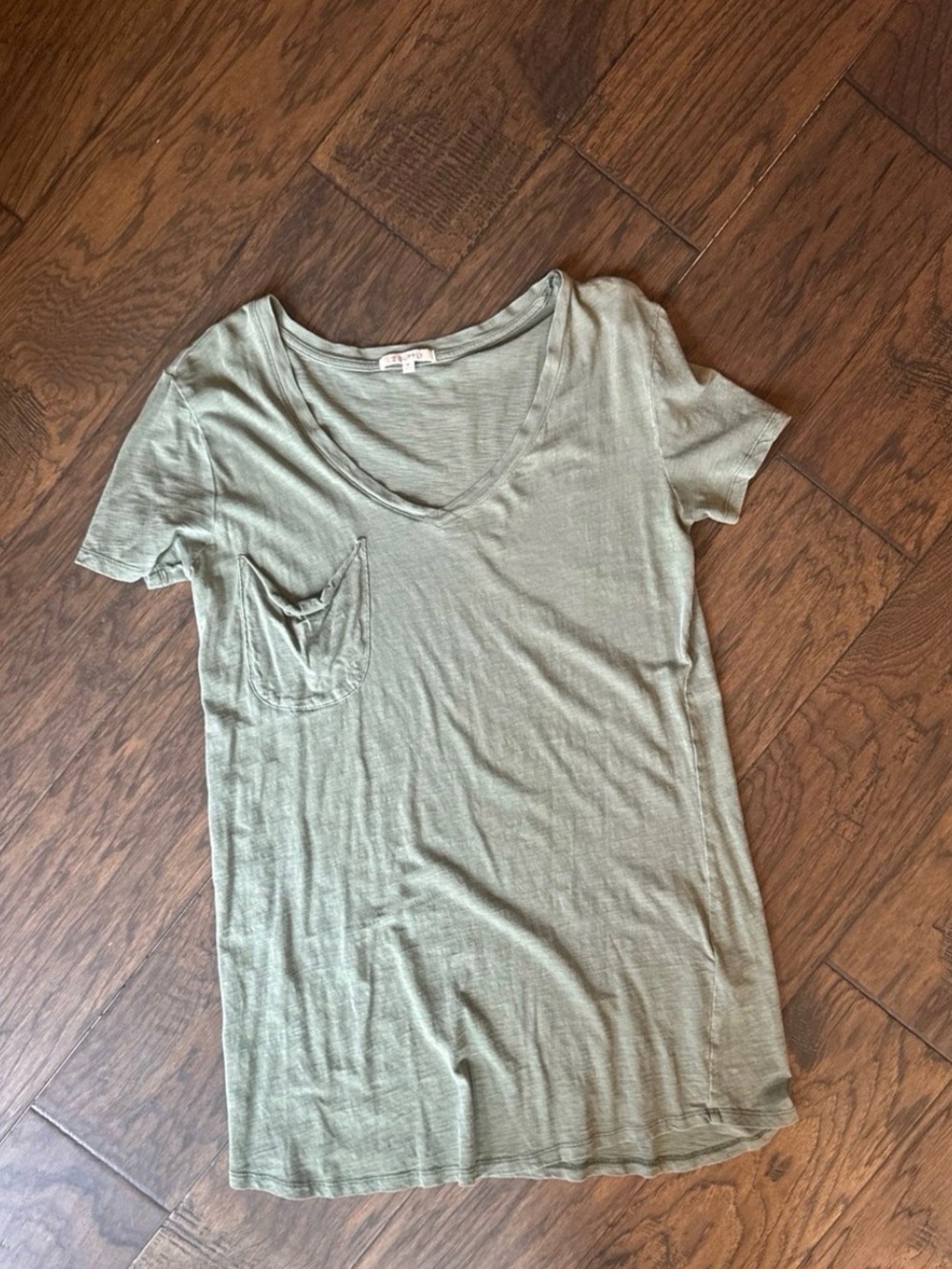 Soft V-Neck Pocket Tee dress- Olive Green
